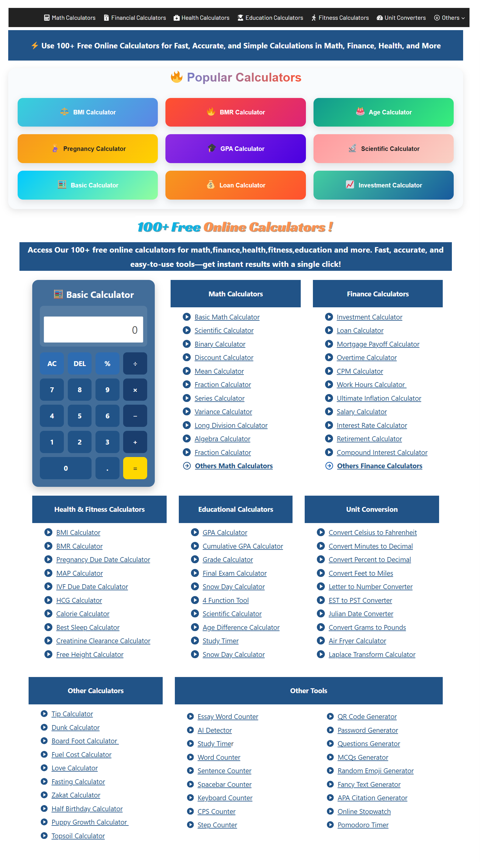100+ Free Online Calculator Tools screenshot 1