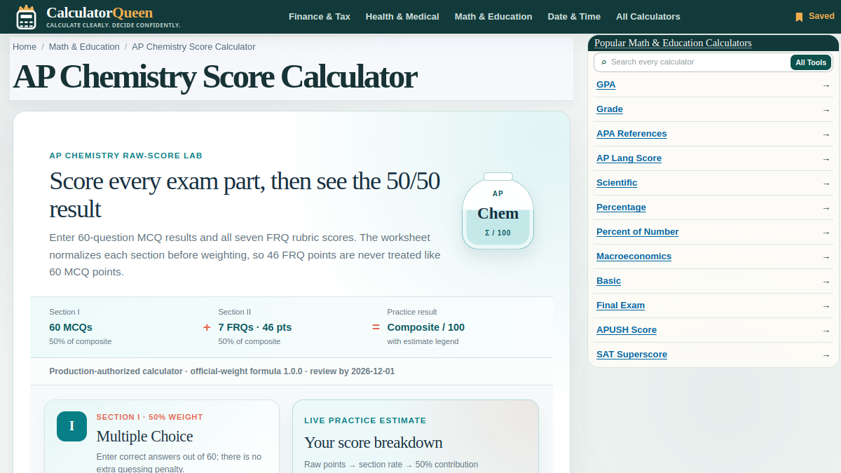CalculatorQueen AP Chemistry Score Calculator screenshot 1