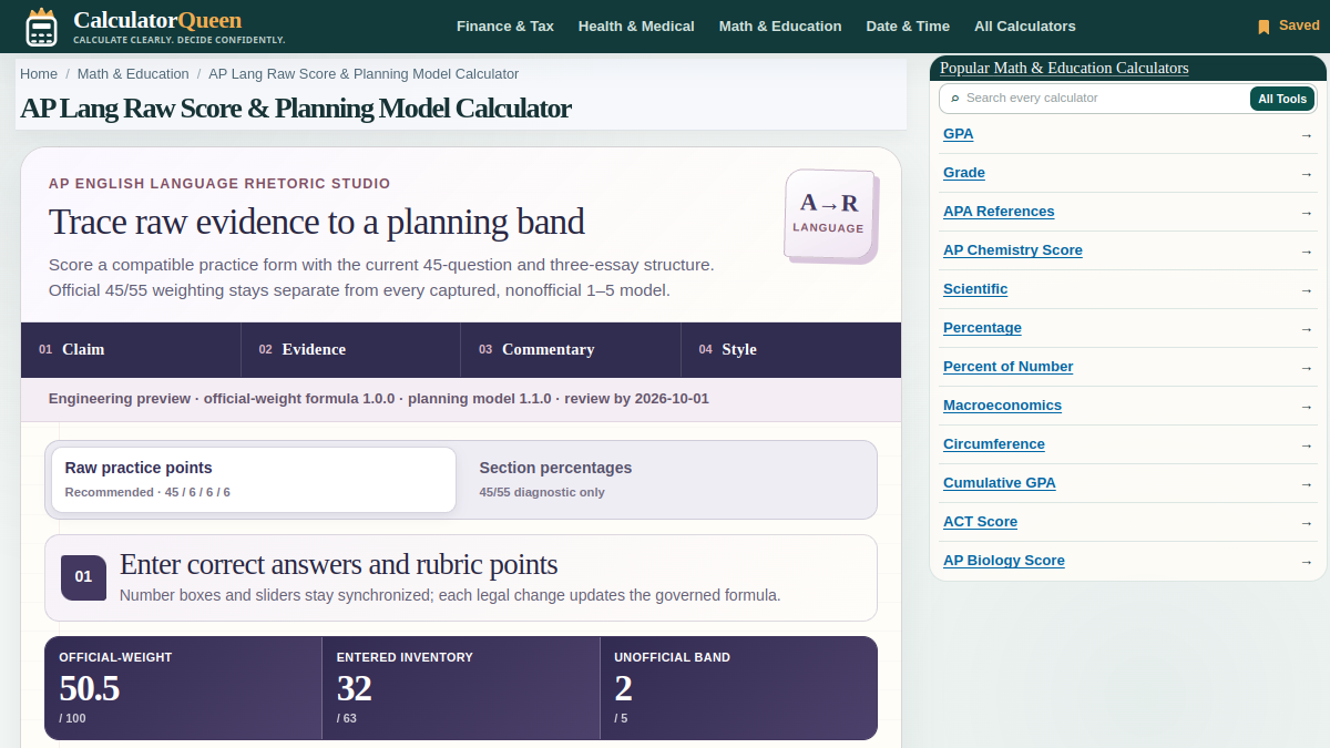 CalculatorQueen AP Lang Score Calculator screenshot 1