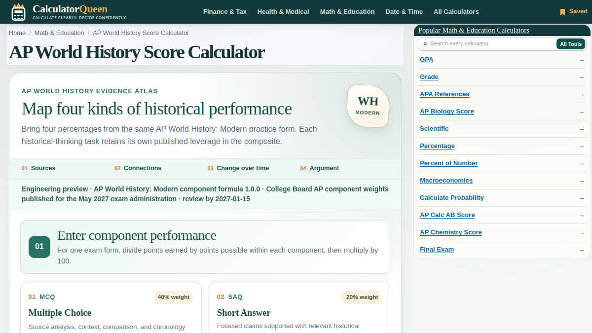CalculatorQueen AP World History Score Calculator screenshot 1