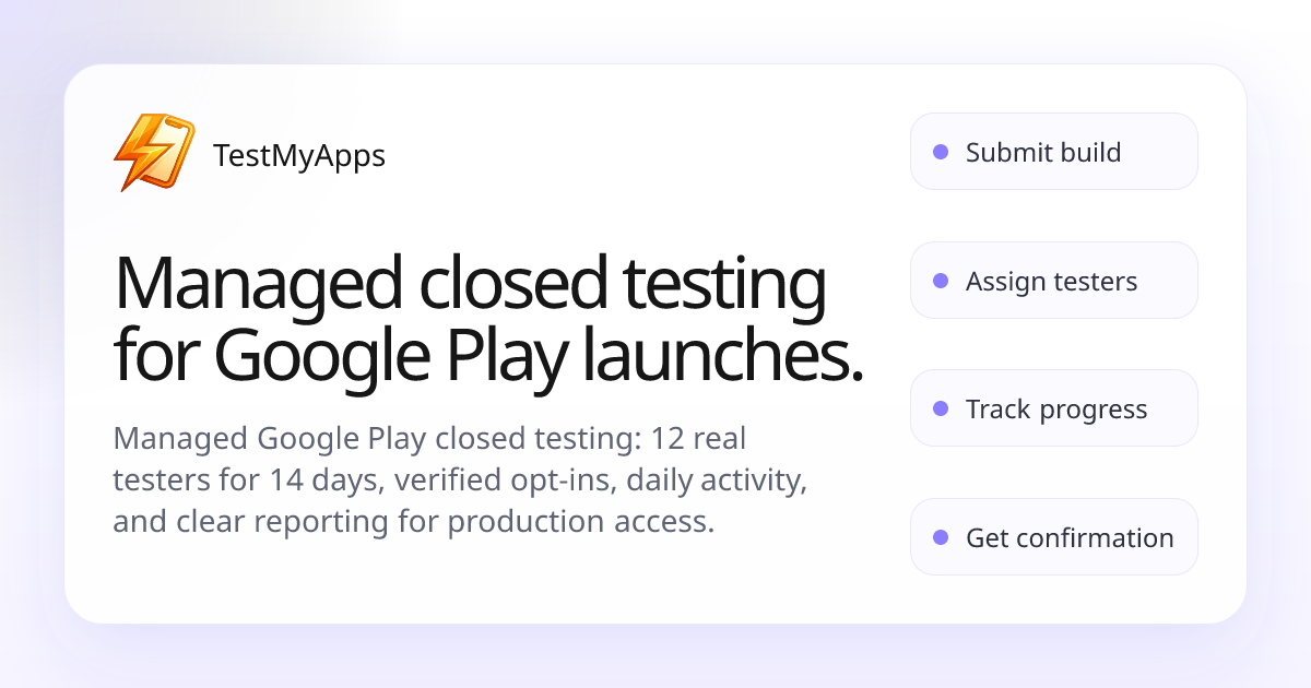 TestMyApps — Get 12 Testers for 14 Days screenshot 1