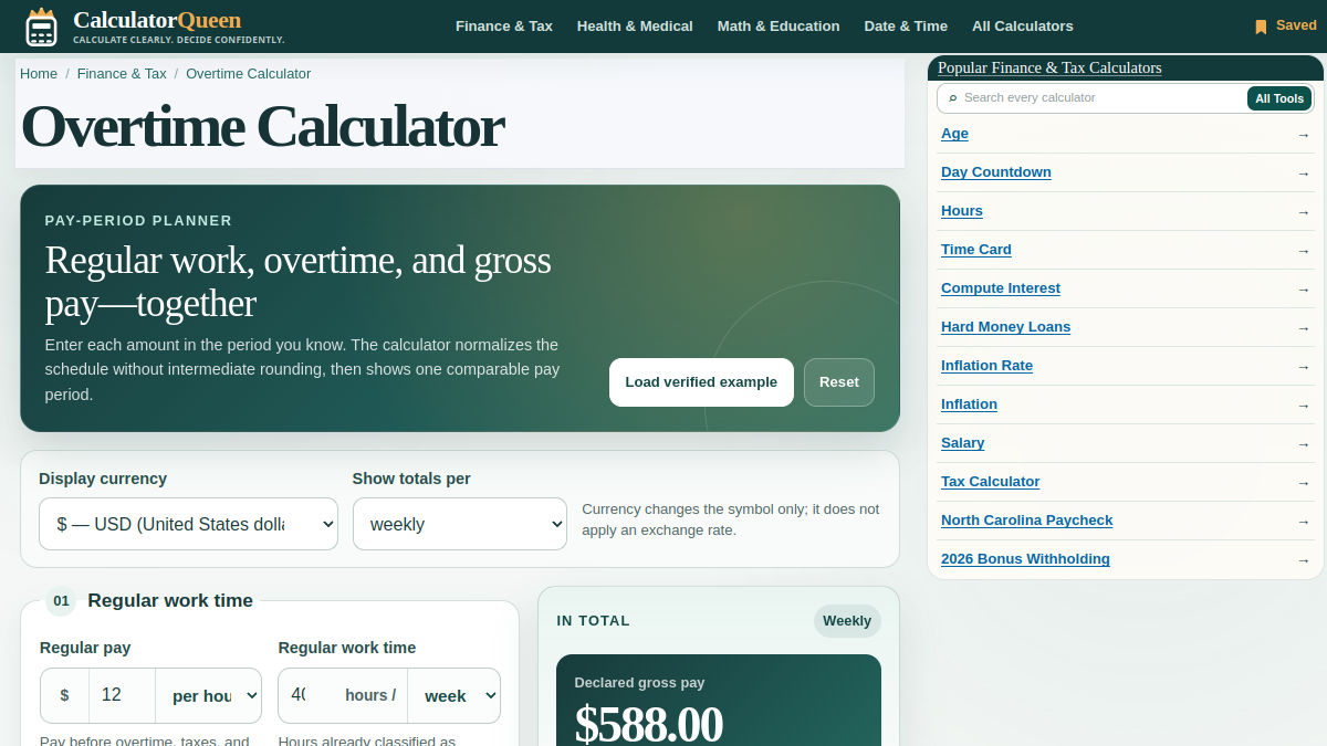CalculatorQueen Overtime Calculator screenshot 1