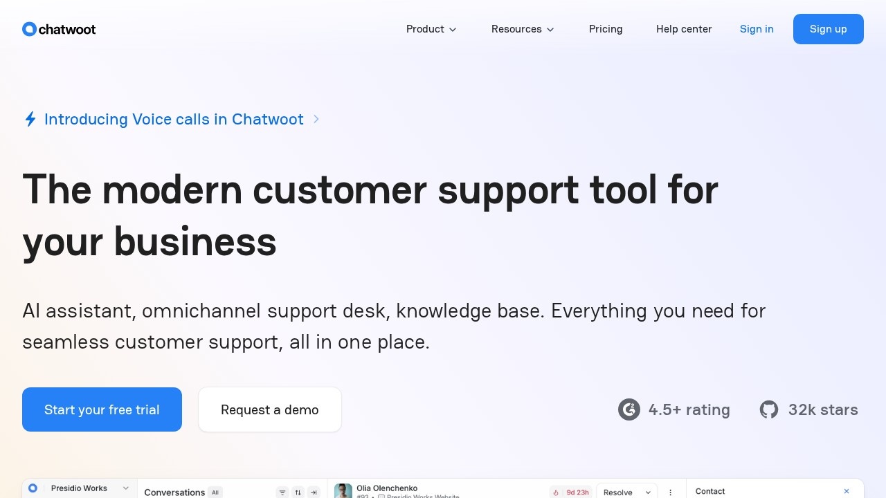 Chatwoot screenshot 1