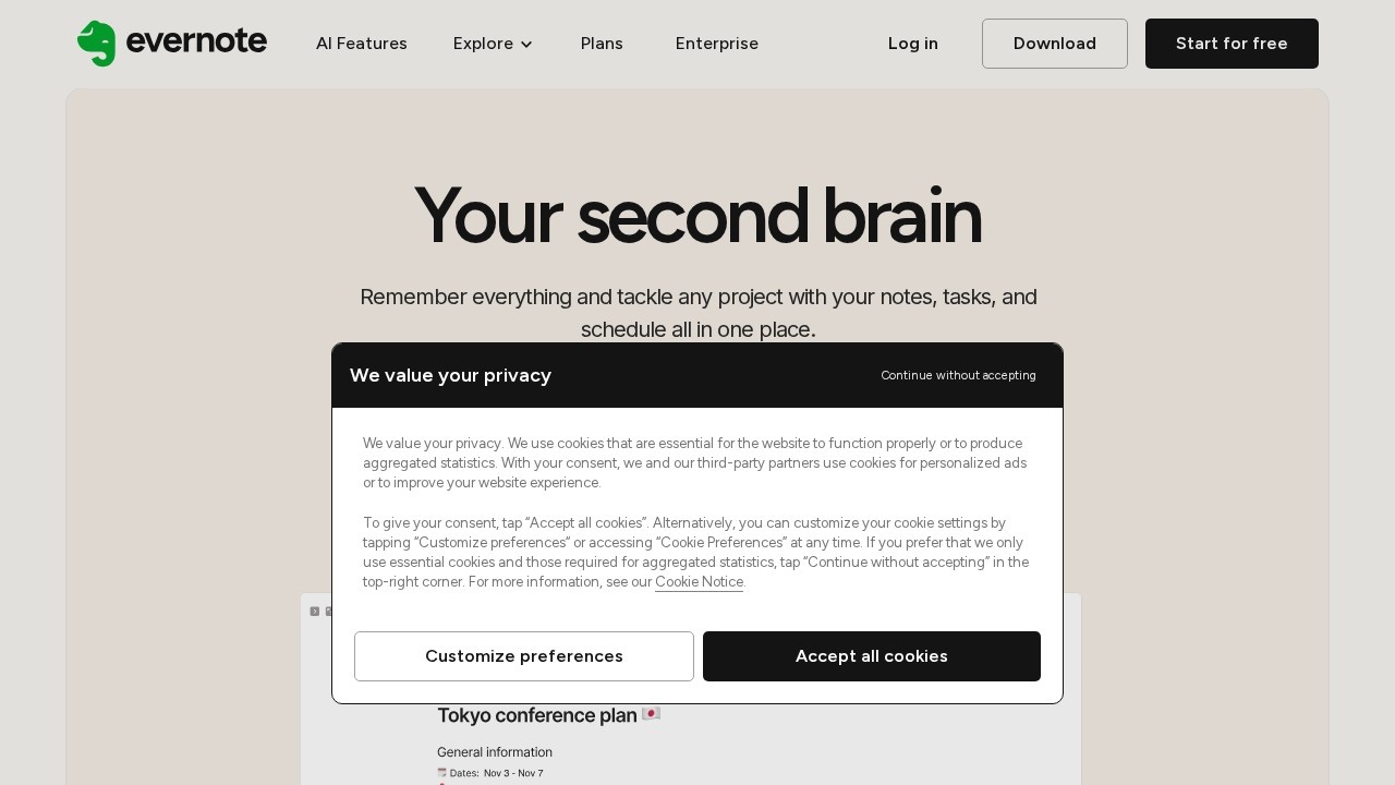 Evernote screenshot 1