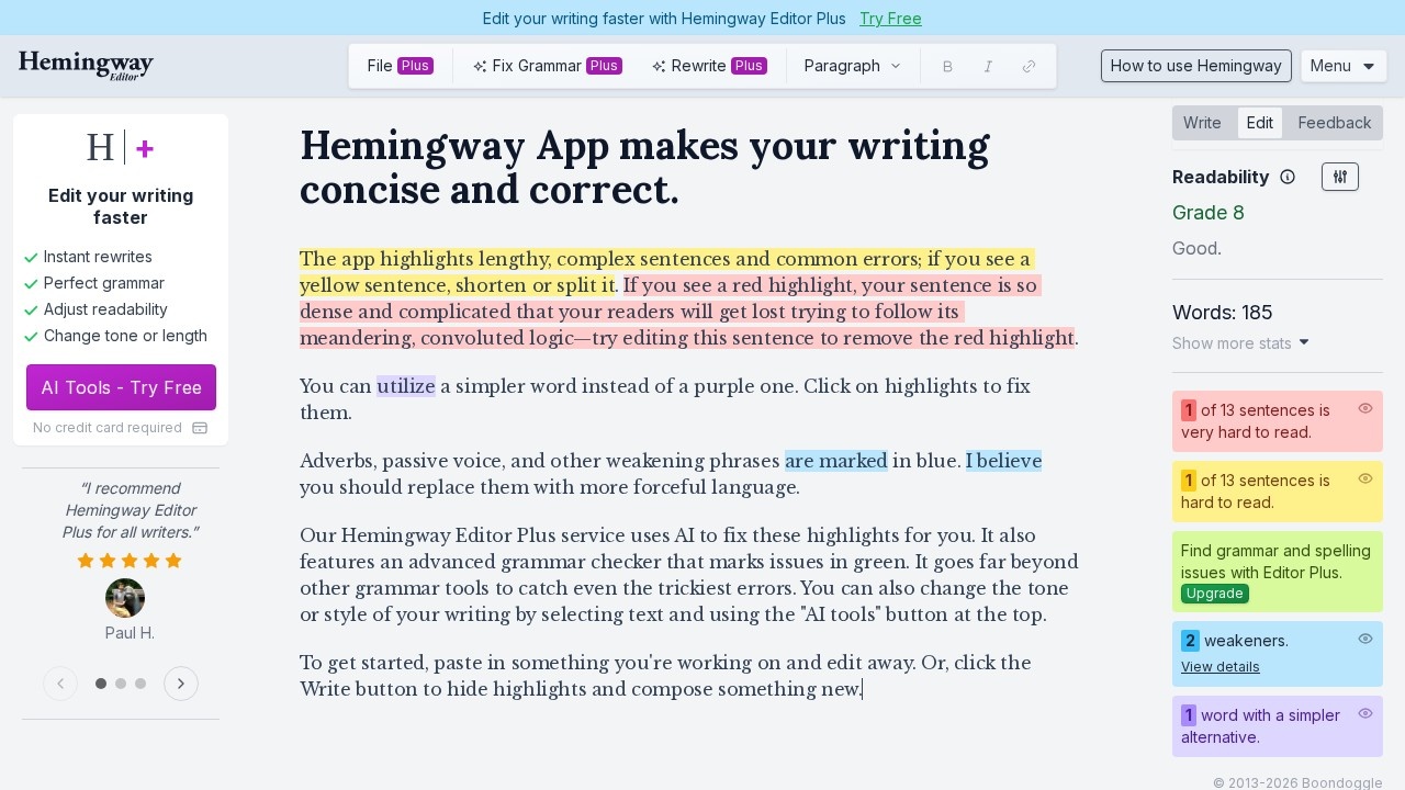 Hemingway Editor screenshot 1