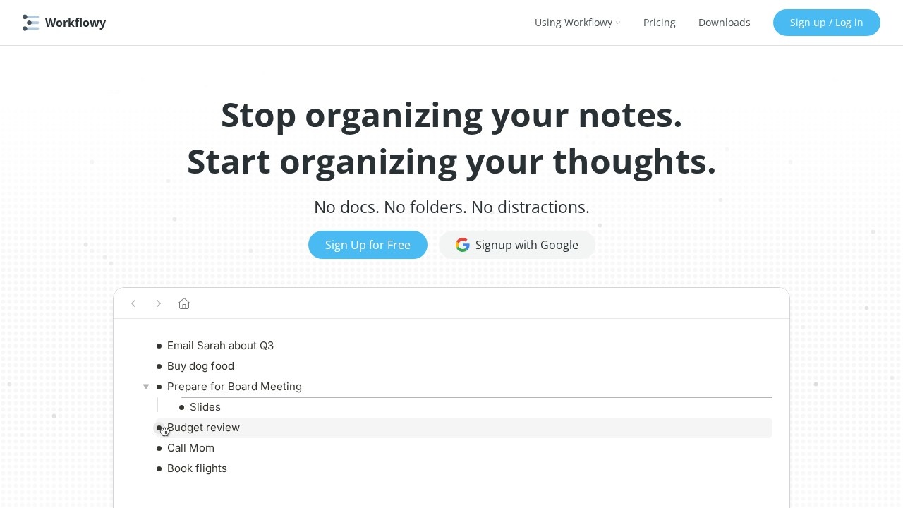 WorkFlowy screenshot 1