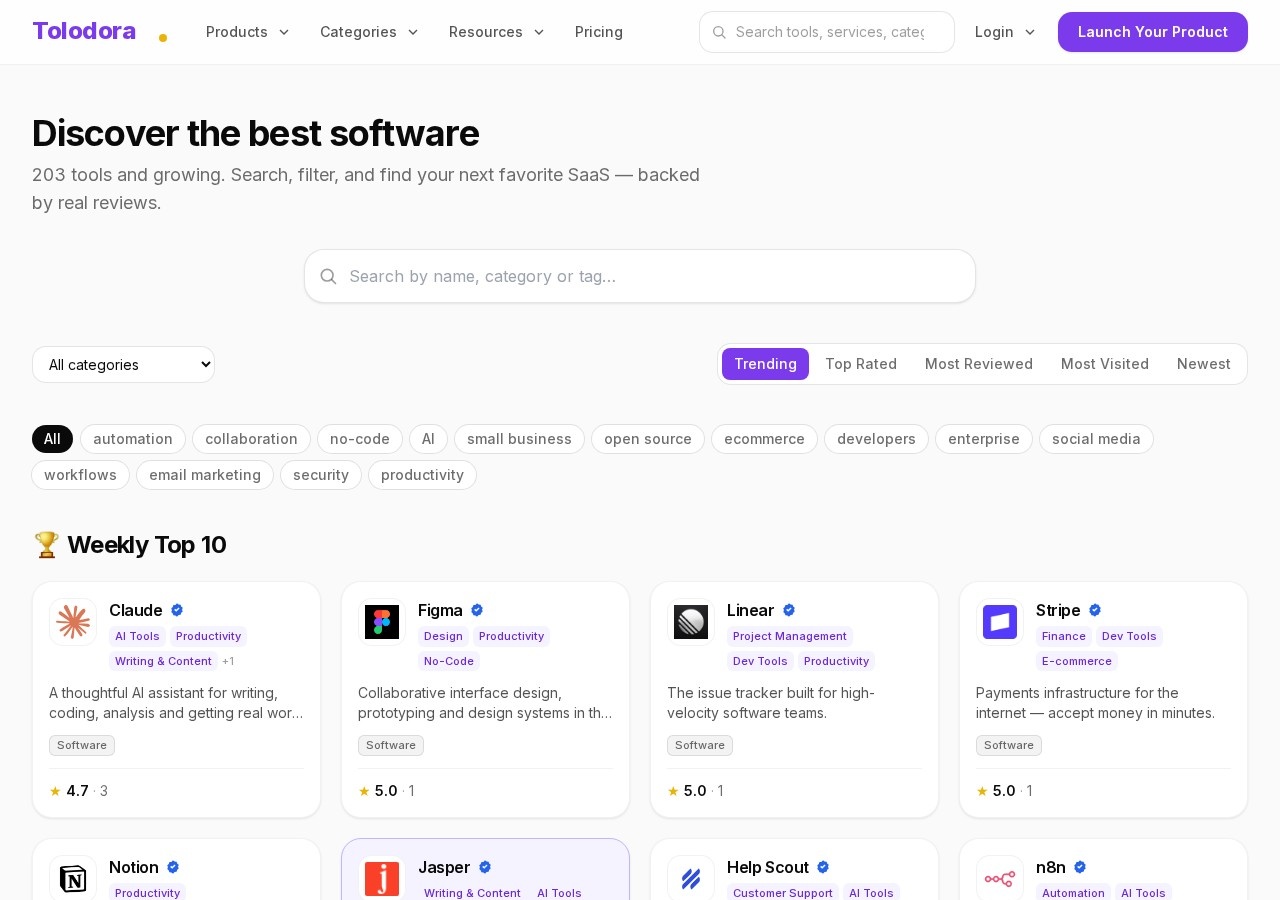 Browsing the Tolodora software and services directory