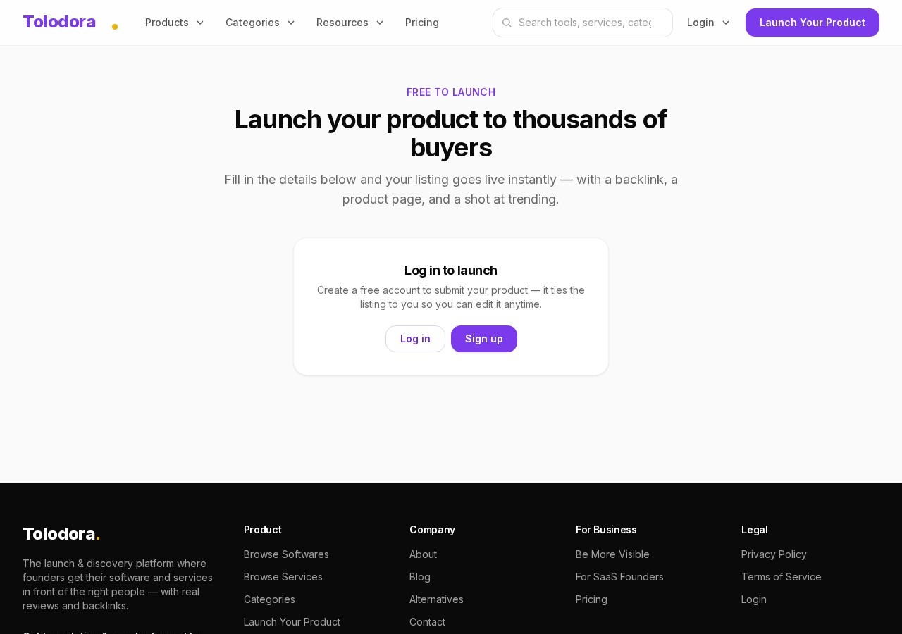 Submitting a product on Tolodora's launch form